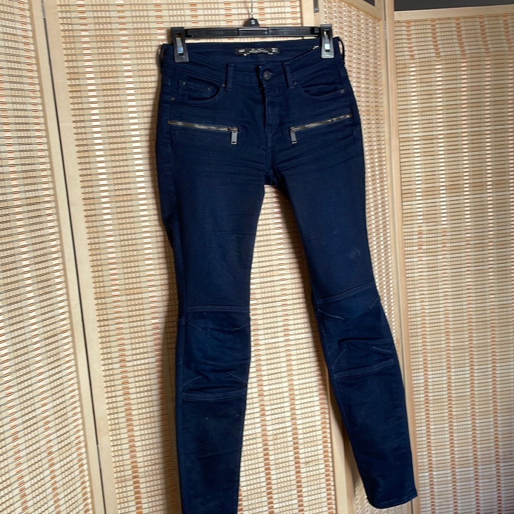 zara leana woman dark denim fitted biker jean